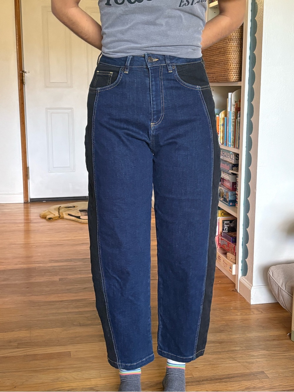 RUTI Women’s Two-Tone Dark Blue Jeans with Black Side Panel - Picture 12 of 12